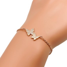 Rose Gold Tone Butterfly Link Chain Bracelet (Cubic Zirconia Stones) Miss Fit Boutique