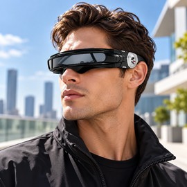 Polarized Shield Sunglasses for Outdoor Wear – Futuristic Rectangle Black Eyewear for Parties, Costumes and Daily Style