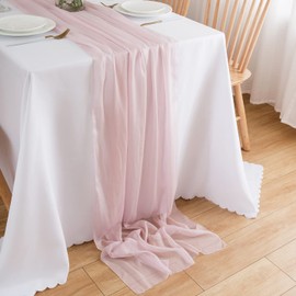 CHUQING Chiffon Table Runner,27 x 118 inch, Pink, Thin Decorative Fabric Table Runner Wedding Table Decoration Table Runner Tablecloth Decorative Fabric