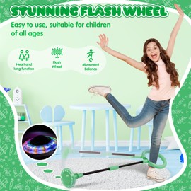 chimoo Children's Flashing Jump Ring, Foot Gyro, Foldable Ankle Skip Ball, Sports Jumping Ball with Light Wheel, Flashing Jumping Ball, Girls Aged 6, 7, 8, 9 and 10 Years (Green)