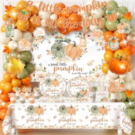 Little Pumpkin Baby Shower Decoration A Little Pumpkin is on The Way Baby Shower Fall Pumpkin Floral Thanksgiving Fall Autumn Themed Party Supplies Disposable Plates Napkin Balloons Boxes Tablecloth