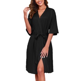 Ekouaer Short Robes for Women Lightweight Kimono Robes Knit Bathrobe Soft Sleepwear with Pockets S-XXL