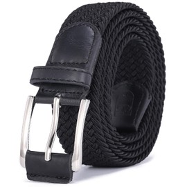 Elastic Braided Belt, Stretch Woven Belt for Golf Pants 1 3/8" (34mm Aprox) | Mens Casual Braided Belts-AB23 (Black, M: 33-36”Waist -Strap 115cms /45”)