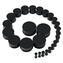 Qmcandy Solid Silicone Flesh Ear Gauges Stretching Kit Double Flared Ear Plugs Expanders Stretcher Saddle Piercing 3MM-25MM, Black