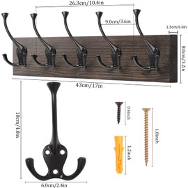 IBosins 2 Pack Coat Rack Wall Mount, 17'' Old Wood Color Coat Hanger, Rustic Wooden Metal Coat Hooks Rail for Entryway Living Room Coat Jacket Scarf Bag Towel Hat