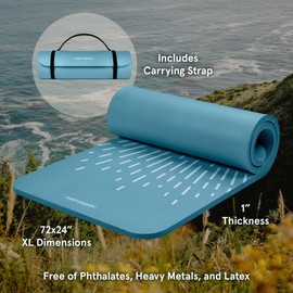 Retrospec Solana Yoga Mat 1" Thick w/Nylon Strap for Men & Women - Non Slip Exercise Mat for Home Yoga, Pilates, Stretching, Floor & Fitness Workouts, Blue Mist
