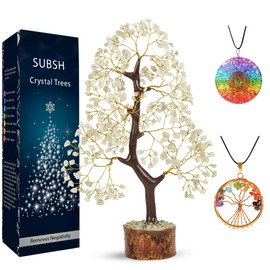SUBSH Green Jade Stone Money Tree | Tree of Life | Energy Healing Stones | Feng Shui Bonsai | Reiki Crystal Healing | Good Luck | Chakra Tree | Spiritual | Crystal Gifts | Office Home Decor
