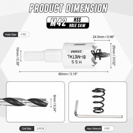 CoCud 31/32"(25mm) Hole Saw Kit, M42 Bi-Metal Hole Cutter - for Metal Sheet, Wood Board, Stainless Steel, Copper, Aluminum. White
