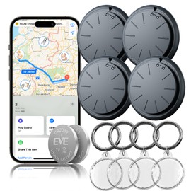 Air Tracker Tags-4 Pack, Work with Apple Find My(iOS Only), Bluetooth Tracker for Luggage,Key,Bag, Item Finders & Key Finder with 4 Waterproof Cases and Keychains (Black)