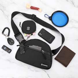 WINPAWS Dog Treat Pouch Pet Training Walking Fanny Pack with Built-in Poop Bag Dispenser & Waste Bag Holder | Stylish Puppy Training Essentials Supplies | Free Dog Clicker (Black)