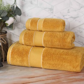 Superior Egypt Produced Giza Cotton 3 Piece Towel Set, Luxury Plush Bathroom Essentials, Quick Dry, Shower, Spa, Soft, Includes 1 Bath, 1 Hand, 1 Washcloth/Face Towel, Niles Collection, Gold