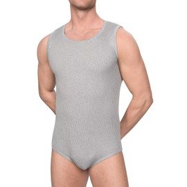 Landofgenie Men's Sleeveless Tank Top Bodysuit One-Piece Pyjamas Knitted Onesie Romper for Adults, gray, M