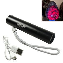 HQRP Powerful 3W UV LED Flashlight 365nm w/Optical UV Filter for Fluorescence/Glowing Mineral Crystal Lightweight Blacklight Pocket Torch, USB Rechargeable (USB Cable Included) + Sodalite Rough (1PC)