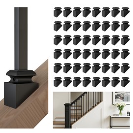 48 Pack Baluster Shoes, Iron Slant Shoes for 1/2 Inch Square Spindles, Black 45 Degree Angled Stair Baluster Shoe, Staircase Railing Base Cover