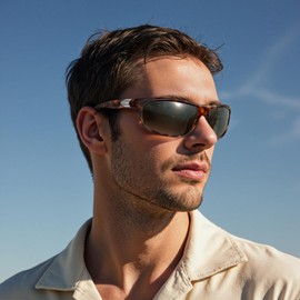 SKYFUEN Polarized Bifocal Sunglasses Men, Anti Glare/UV TR90 Wrap Sports Sun Readers Reading Glasses Fishing Driving Outdoor Far/Near Tinted Bi-Focal Build-in Retro Eyeglasses, 2.5