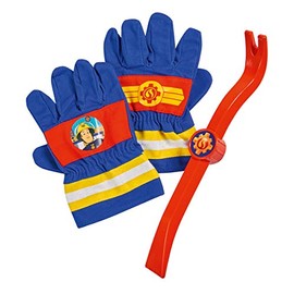 Simba 109252475 Fireman Sam Fire Brigade Gloves, Textile, 20 x 14 cm for Children's Hands, Crowbar 28 cm, from 3 Years