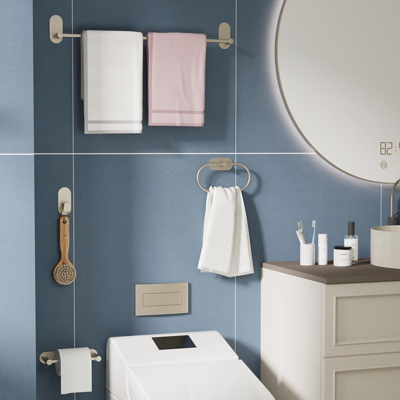 WZRUA Adhesive Towel Holder for Bathroom Brushed Nickel No Drill