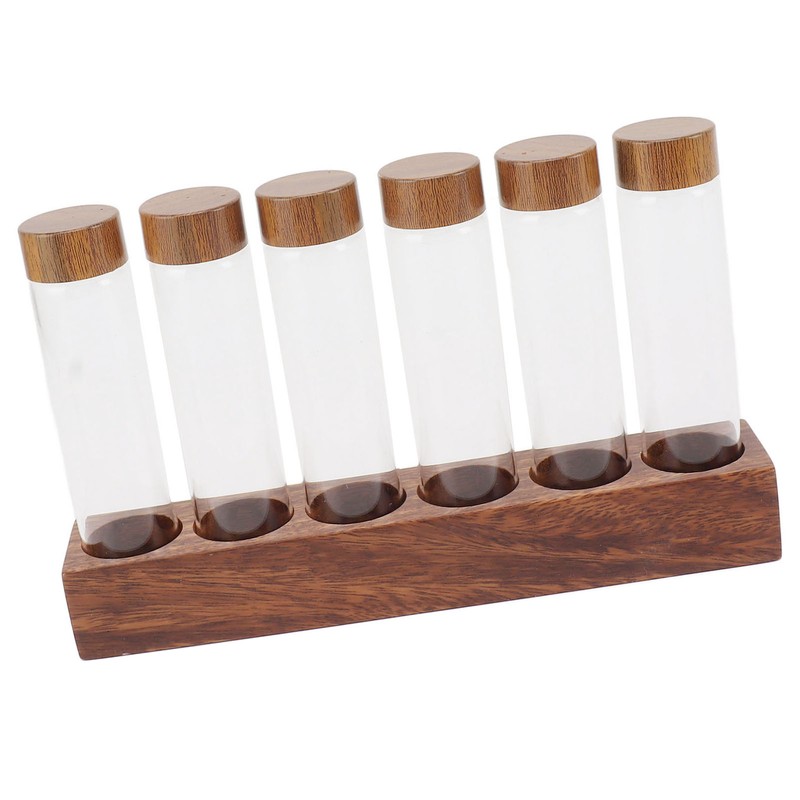 Coffee Bean Storage Tubes with Walnut Wood Stand Lid Glass