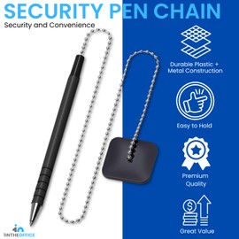 1InTheOffice Pen with Chain 7mm, Security Pen Chain, Desk Pen with Ball Chain for Business Counter, Black, (6/Pack)