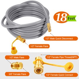 GasSaf 18 FT 1/2" ID Natural Gas Hose with Quick Connect Fitting, Natural Gas Conversion Kit for Gas Grill, Generator, Patio Heater and More - CSA Certified