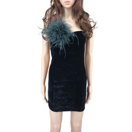 Women Ostrich Feather Brooch Pins Hoop Feather Corsage Plus Size Cocktail Party Retro Hair Jewelry Accessories Bride Party (deep-green)