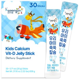 Korean Food Woongjin Kids Calcium Vitamin D Jelly Stick – Naturally Sweetened Peach-Flavored, Fruit Jelly Snack, Individually Wrapped On-the-Go Treat, 30 Sticks (21.16 oz)