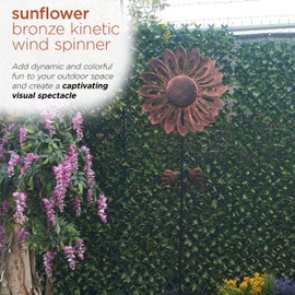 Alpine Corporation SLL2660BZ Sunflower Wind Spinner Stake, Stylish Decor for Garden, Patio, & Lawn, 85" H, Bronze