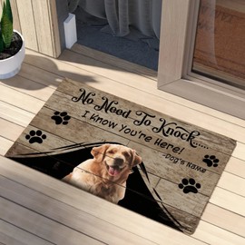 CustonCares Golden Retriever Dog No Need to Knock Front Door Porch Outdoor Dog Paw Prints Coconut Coir Rugs Dries Quickly Plain Pet Dog Owner Gifts 16x24in