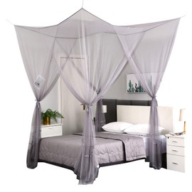 Mengersi 4 Corner Post Elegant Canopy Bed Curtains for Full Queen King Bed,Mosquito Net Suitable for Indoor Outdoor Net(Gray, L87xW79xH98 inch)