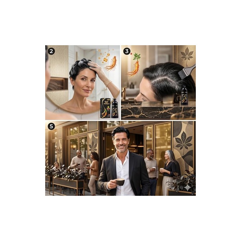 Black Hair Dye Shampoo 3 en 1, Tinte para Cubrir