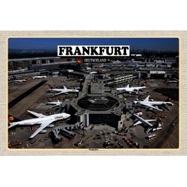 AGDeko® Tin Sign 18 x 12 cm Frankfurt Airport Airport for Hanging or Standing Room Decoration