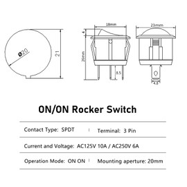 SCOOYUCK Pack of 5 Rocker Switches Rocker Switch Round SPDT 23 mm 3-Pin ON/ON 12 V 24 V 125 V 250 V Toggle Switch for Car Boat Household Appliances