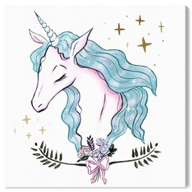 The Oliver Gal Artist Co. Fantasy Wall Art Canvas Prints 'Beautiful Magical Unicorn Aqua' Home Décor, 12" x 12", Pink, Blue
