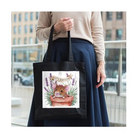 Hippowarehouse Happy Birthday cute mouse plant pot lavender watercolour Tote Shopping Gym Beach Bag 42cm x38cm, 10 litres
