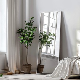 MELOMOIR 56"x18" Full Length Mirror, Silver Floor Mirror with Stand Hanging or Leaning, Aluminum Alloy Frame Full Body Mirror for Bedroom Living Room Cloakroom Hallway, Wall Mirror Full Length, Silver