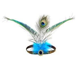 Qusmeiyici Indian Feather Headband Blue Peacock Feather Headdress Rhinestone Crystal Headpiece Vintage Flapper Hair Band Headwear Elegant Hair Accessories for Women Girls Costume Party