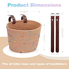 Kids Bike Basket Cotton Rope Woven Front Bicycle Basket for Boys Girls Bike Basket Kids Front Handlebar Basket for Scooter,Balance Bikes