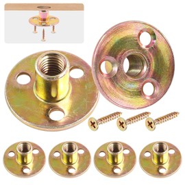 Hilitchi 64Pcs M10 Brad Hole Tee Nut Carbon Steel Screw in T Nuts Round Base Mounting Hardware Fitting Fastener Flange Insert Female Thread with Screws (M10-64PCS)