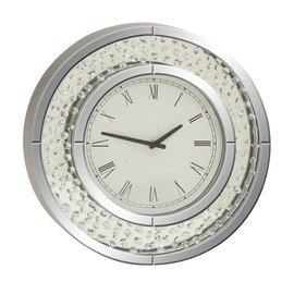 Deco 79 Glass Decorative Wall Clock Mirrored Wall Clock for Home with Floating Crystals, Wall Clock for Room 20" x 2" x 20", White