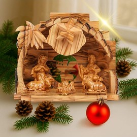 Bethlehem Musical Nativity Scene with Music Box & Incense from The Holy Land - Handmade Olive Wood -Holy Family Nativity Set
