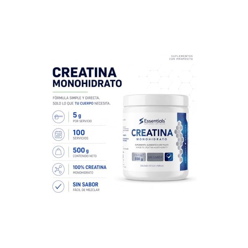 Creatina Monohidrato 100 pura Libre de azucares Libre de gluten