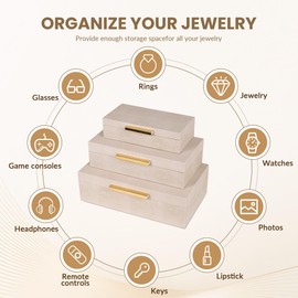 Hanna Roberts Ivory Shagreen Box Leather set of 3 Large Modern Decorative Nesting Jewelry Boxes, Storage Boxes Jewelry Organizer With Lids For Home Decor Womens Mens Jewelry Organizer