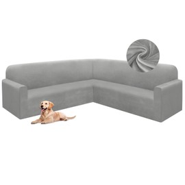HDCAXKJ Corner Sectional Couch Covers Velvet Stretch L Shape Sofa Cover Soft Thick Sectional Slipcovers Set U Shaped Living Room Non Slip Magic Furniture Protector for Pet Dogs (Light Gray, Large)