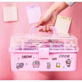 LANPEW Kids Hair Accessories Storage Box, Girls Head Box, Baby Hairpin, Elastic Band, Headpiece, Hair Clip and Cute Jewelry Box (rose)
