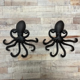 Selections Octopus Decorative Wall Hook Lead and Key Rack in Cast Iron (Pack of 2)