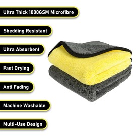 Pro-Kleen Microfibre Cloths 1000GSM 40 x 40cm Cleaning Drying Streak Clean Towel Cloth For Car, Vehicle Or Home, 2 Super Thick Commercial Professional Grade Cloths (2 pack)
