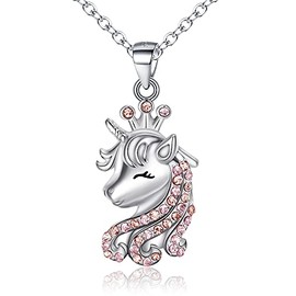 Unicorn Necklace for Her, 925 Sterling Silver Purple CZ Lucky Pendant Jewelry