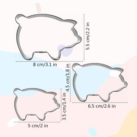 NIIIYTYB 3 Pcs Pig Cookie Cutter with 3Pcs Sugar Stirring Pins Set Farm Animal Cookie Cutters Fun Shapes for Food Crackers Cookies Premium Food Grade Stainless Steel Dishwasher Safe