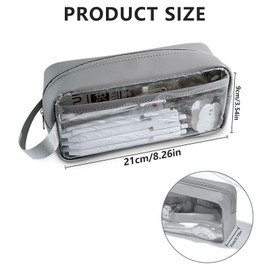 Yoolly Clear Pencil Case, Clear Exam Pencil Case, Waterproof PVC Zippered Toiletries Storage Pouch, Travel Luggage Pouch Make up Cosmetic Bag (Grey)