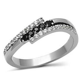 YourJewelleryBox WOMEN JET ETERNITY BAND BLACK WHITE SIMULATED DIAMOND RING STAINLESS STEEL Size K TK996PB